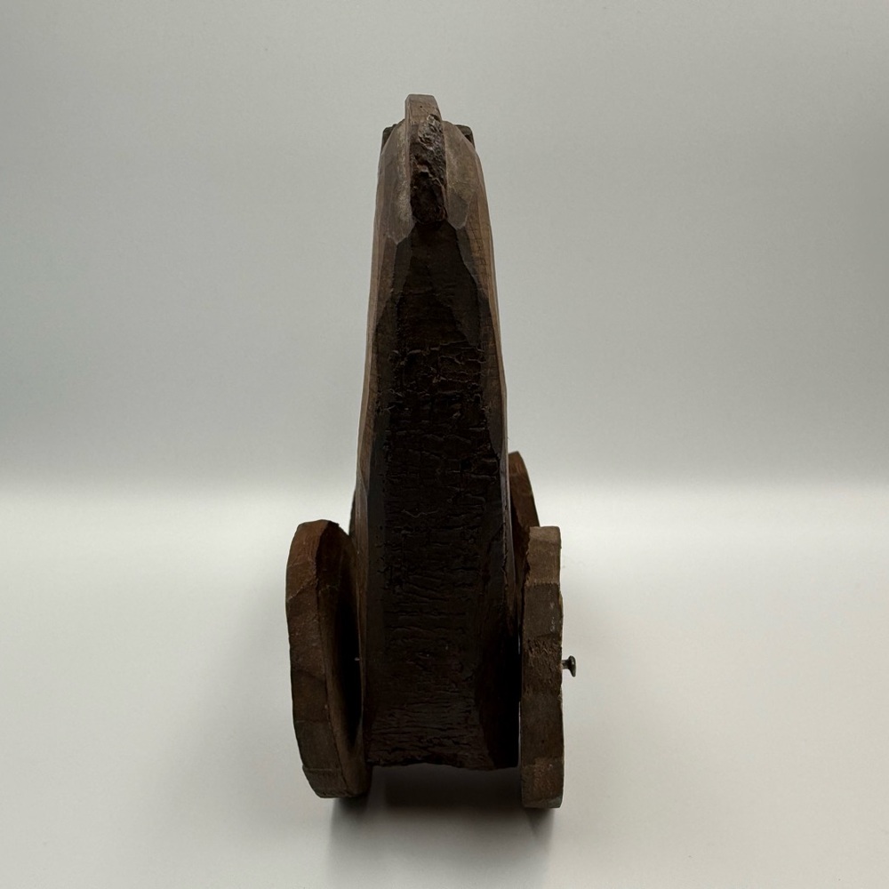 Vintage Primitive Folk Art Hand Carved Wooden Horse On Wheels - Picture 4 of 10